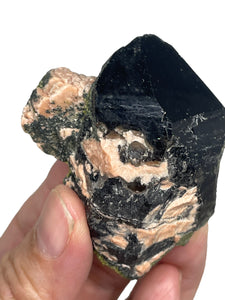 Rare Morion Black smoky quartz Point with epidote from Inner Mongolia ZB12