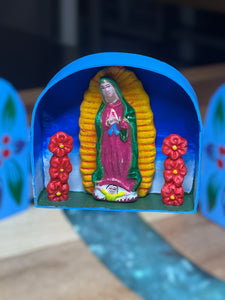 Hand crafted Our Lady of Guadalupe Mary mini altar by Peruvian artist ZB14