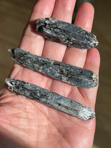 Set of 3 Blue Kyanite with mica from Zambia ZB17 with info card