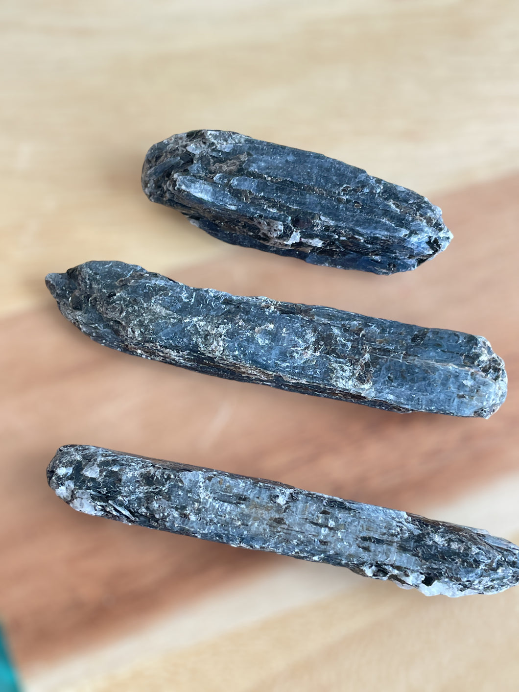 Set of 3 Blue Kyanite with mica from Zambia ZB17 with info card