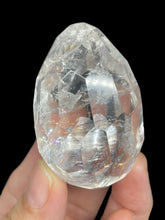 Load image into Gallery viewer, Brazilian Clear quartz flame Clarity faceted egg ZB21 with crystal info card
