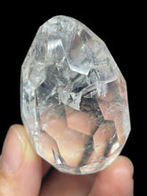 Load image into Gallery viewer, Brazilian Clear quartz flame Clarity faceted egg ZB21 with crystal info card
