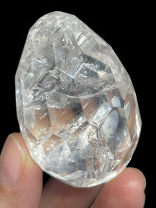 Brazilian Clear quartz flame Clarity faceted egg ZB21 with crystal info card