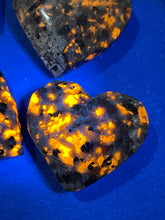 Load image into Gallery viewer, UV reactive Sodalite Yooperlite heart ZB27 with crystal info card
