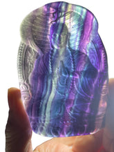 Load image into Gallery viewer, Rainbow Fluorite Ksitigarbha bodhisattva Buddha carving talisman altar piece WA105 with crystal info card
