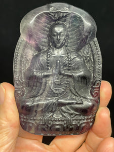 Rainbow Fluorite Ksitigarbha bodhisattva Buddha carving talisman altar piece WA105 with crystal info card