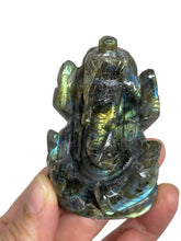 Load image into Gallery viewer, Labradorite carved Ganesha with crystal info card ZB31

