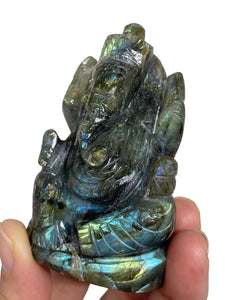 Labradorite carved Ganesha with crystal info card ZB31