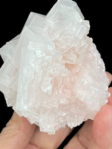 PInk Halite cluster from Trona, California with crystal info card ZB32