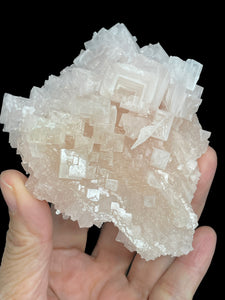 PInk Halite cluster from Trona, California with crystal info card ZB33