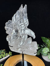 Load image into Gallery viewer, 11 1/2&quot; Clear Quartz Eagle Carving on Custom Stand – SZ94
