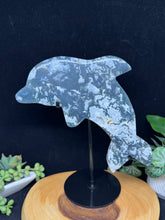 Load image into Gallery viewer, Moss Agate Dolphin Spirit Animal SZ15 Harmony • Flow • Emotional Balance
