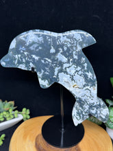 Load image into Gallery viewer, Moss Agate Dolphin Spirit Animal SZ15 Harmony • Flow • Emotional Balance
