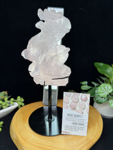 Load image into Gallery viewer, 9.5&quot;  Rose Quartz Dragon Carving on Custom Stand SZ19 Love stone
