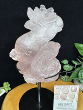 Load image into Gallery viewer, 9.5&quot;  Rose Quartz Dragon Carving on Custom Stand SZ19 Love stone
