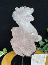 Load image into Gallery viewer, 9.5&quot;  Rose Quartz Dragon Carving on Custom Stand SZ19 Love stone
