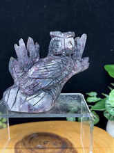 Load image into Gallery viewer, Crystal owl figurine on a stand with a dark background
