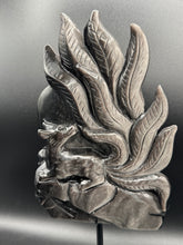 Load image into Gallery viewer, Epic Silver Sheen Obsidian Nine-Tail Fox Carving SZ47
