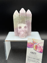Load image into Gallery viewer, Rare UV Reactive Kunzite 3-Point Skull Carving — Amazing Glow! SZ83
