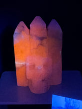 Load image into Gallery viewer, Rare UV Reactive Kunzite 3-Point Skull Carving — Amazing Glow! SZ83

