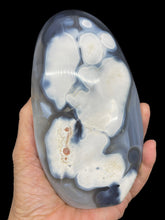Load image into Gallery viewer, Blue orca agate free form with druzy and crystal info card ZB36
