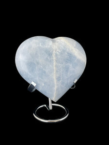 4.6" Large Blue Calcite Heart throat chakra with crystal info card ZS35Q