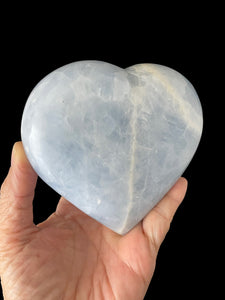 4.6" Large Blue Calcite Heart throat chakra with crystal info card ZS35Q