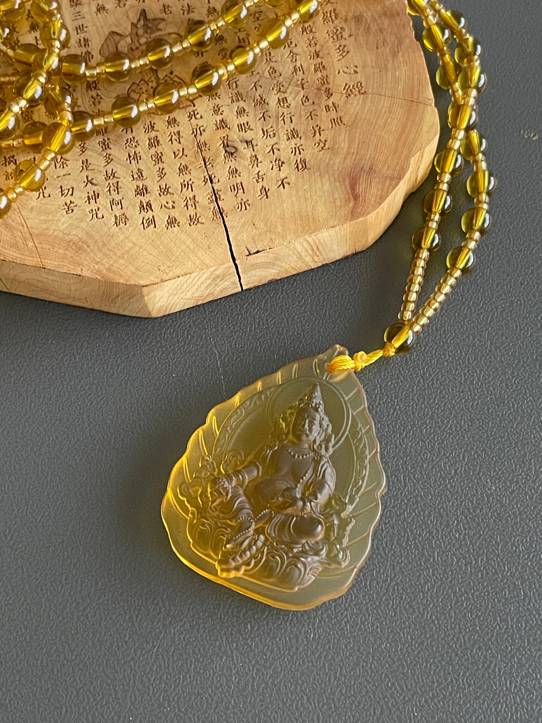Jambhala yellow glass necklace mala ZB35