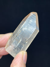 Load image into Gallery viewer, 53 mm Cut base tangerine Lemurian quartz from Brazil with crystal info card ZB62
