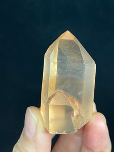 46mm Cut base tangerine Lemurian dolphin quartz from Brazil with crystal info card ZB52