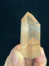 Load image into Gallery viewer, 46mm Cut base tangerine Lemurian dolphin quartz from Brazil with crystal info card ZB52
