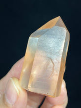 Load image into Gallery viewer, 46mm Cut base tangerine Lemurian dolphin quartz from Brazil with crystal info card ZB52
