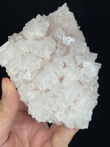 PInk Halite cluster from Trona, California with crystal info card ZB57