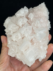 PInk Halite cluster from Trona, California with crystal info card ZB57