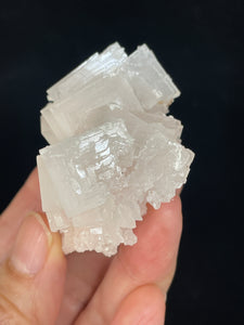 PInk Halite cluster from Trona, California with crystal info card ZB55
