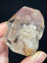 Load image into Gallery viewer, Polished Pink Lithium quartz point ZF59 with crystal info card
