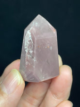 Load image into Gallery viewer, 37mm Polished Mini Pink Lithium quartz point ZB60 with crystal info card
