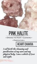 Load image into Gallery viewer, PInk Halite cluster from Trona, California with crystal info card ZB55
