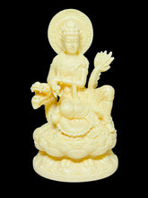 Load image into Gallery viewer, Palm nut carved Sitting Quan / Guan Yin Goddess of Compassion with dragon Avalokiteshvara R
