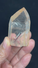 Load and play video in Gallery viewer, 51 mm Cut base tangerine Lemurian Imprint quartz from Brazil with crystal info card ZB53
