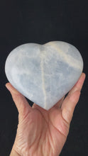 Load and play video in Gallery viewer, 4.6&quot; Large Blue Calcite Heart throat chakra with crystal info card ZS35Q
