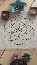 Load and play video in Gallery viewer, Black and Gold Seed of Life Crystal Grid Cotton Linen Altar Cloth
