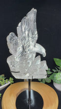 Load and play video in Gallery viewer, 11 1/2&quot; Clear Quartz Eagle Carving on Custom Stand – SZ94
