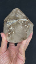 Load and play video in Gallery viewer, Large Polished Elestial Smokey quartz healer generator G51K with crystal info card
