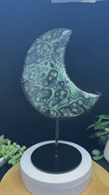 Load and play video in Gallery viewer, Kambaba Jasper Crescent Moon on Custom Stand | 9.5&quot; Display SZ92
