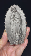 Load and play video in Gallery viewer, Silver Sheen Black Obsidian Our lady of Guadalupe Mary carving P70B
