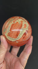 Load and play video in Gallery viewer, 70mm Red Jasper sphere with crystal info card ZF40
