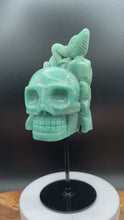 Load and play video in Gallery viewer, 8.25" Amazonite Skull with Lizard on Custom Stand Crystal Carving, Throat Chakra
