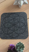 Load and play video in Gallery viewer, Seed of Life Felt Altar Grid – Gray with Black Embossed Pattern
