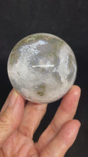 Load and play video in Gallery viewer, 56 mm Moss Agate sphere ZF69 with druzy and crystal info card
